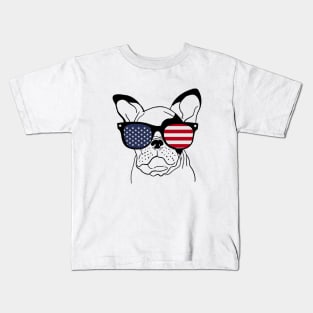 French Bulldog USA American Flag Sunglasses Kids T-Shirt